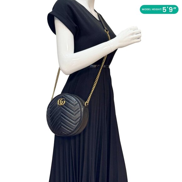 Gucci  GG Marmont Mini Round Leather Crossbody Bag Black 550154 - Picture 2 of 14